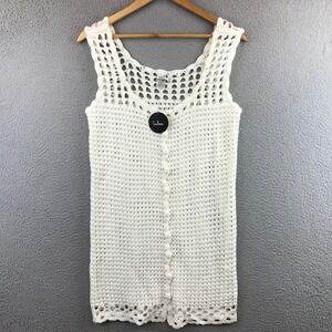New Lulus Crochet Knit Button Front Sleeveless Cover Up Dress White Size S